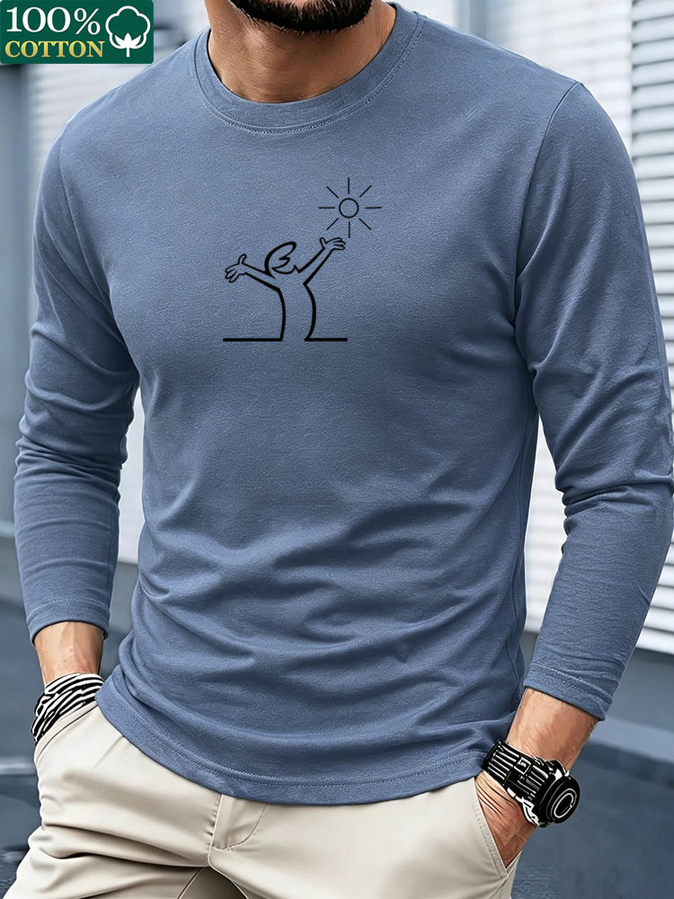 Mens Fashion Summer - Men 100% Cotton Long Sleeve T