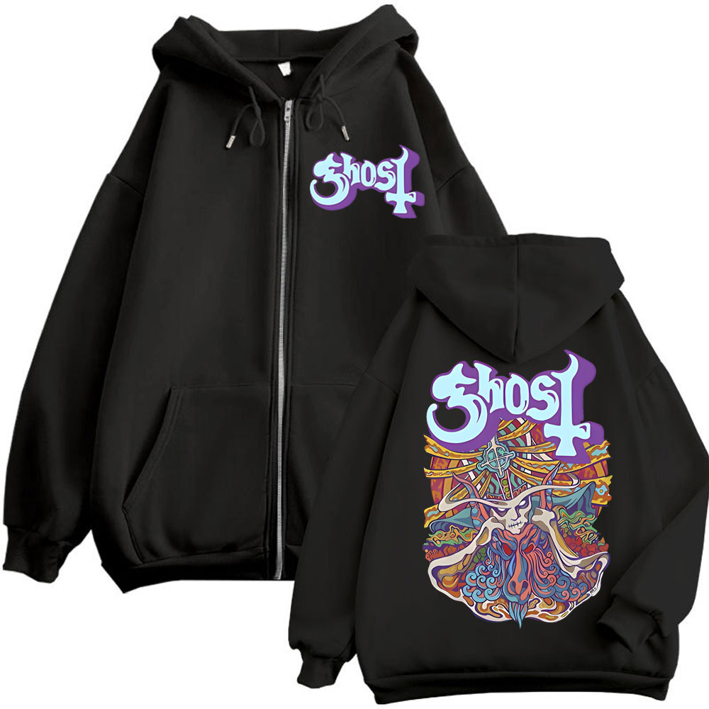 Ghost Band Graphic Zipper Hood - Mens Fashion Zip Up Hoodies review and price